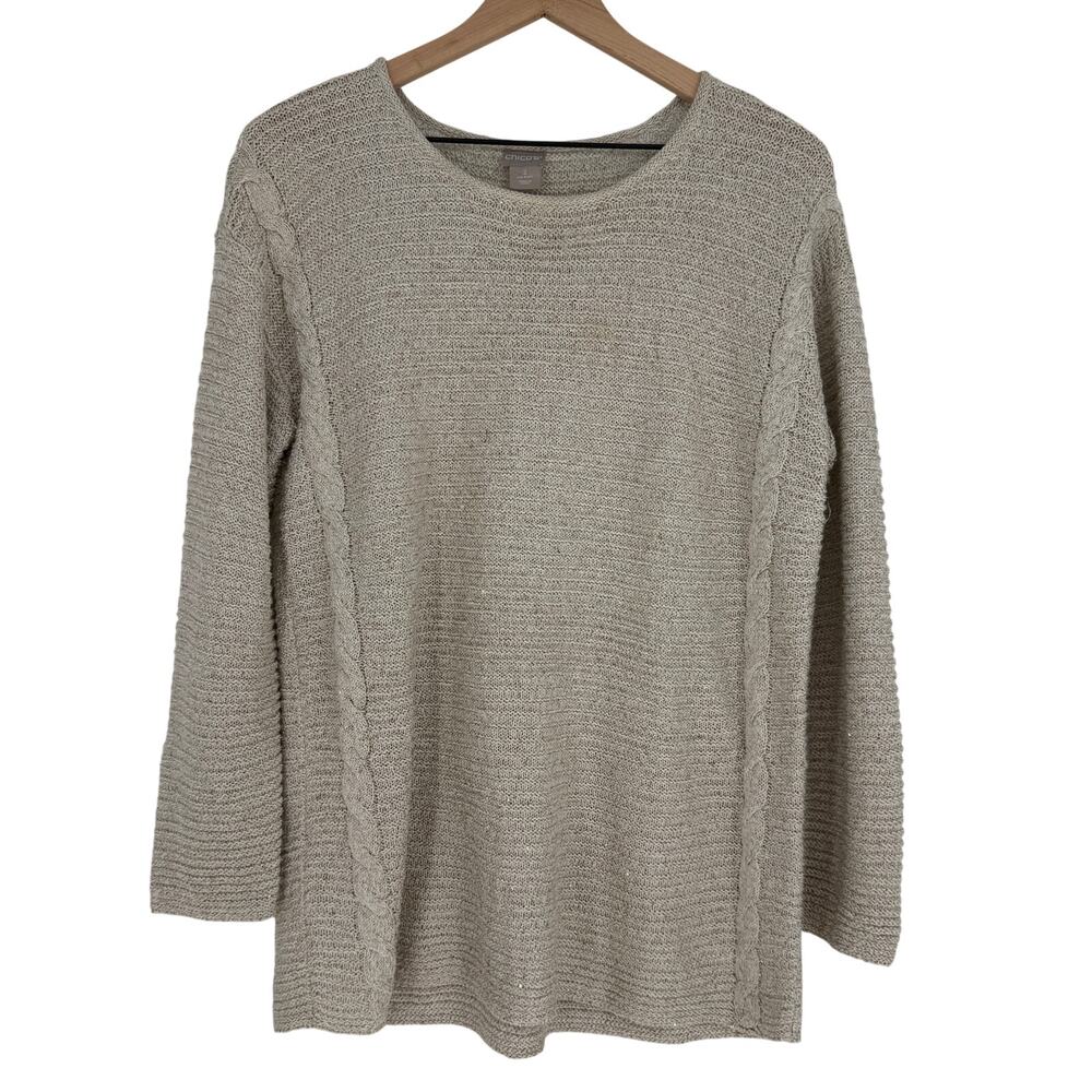 Chicos Tan Neutral Knit Long Sleeve Pullover Sweater Size 2 L - Picture 5 of 12